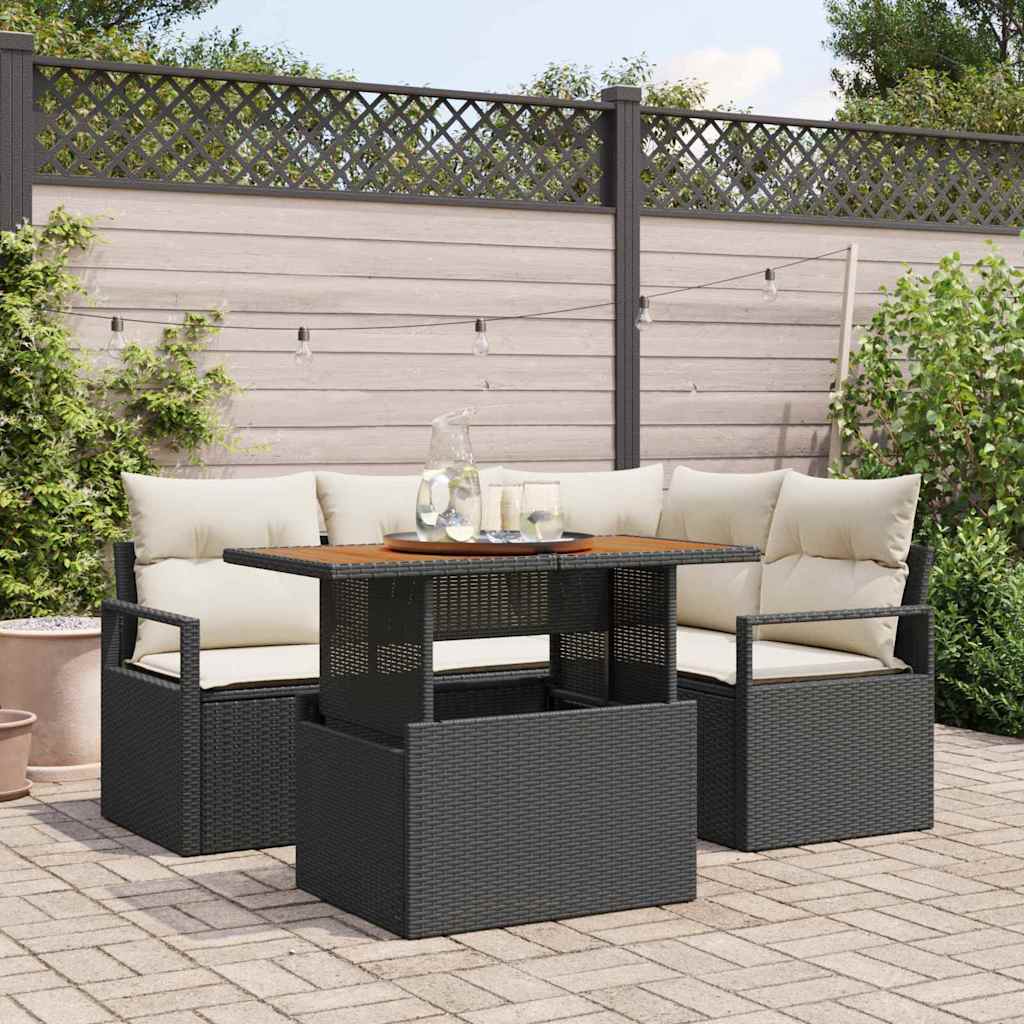 Gartensofa-set 5 stk. 4-Sitzanzahl Schwarz und Creme