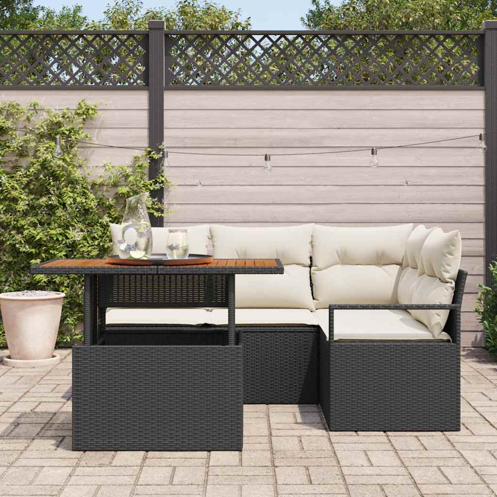 Gartensofa-set 5 stk. 4-Sitzanzahl Schwarz und Creme