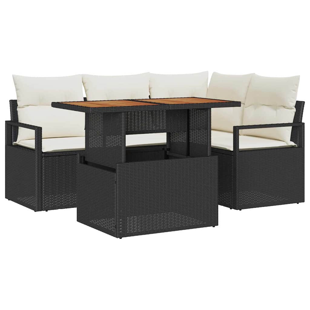 Gartensofa-set 5 stk. 4-Sitzanzahl Schwarz und Creme