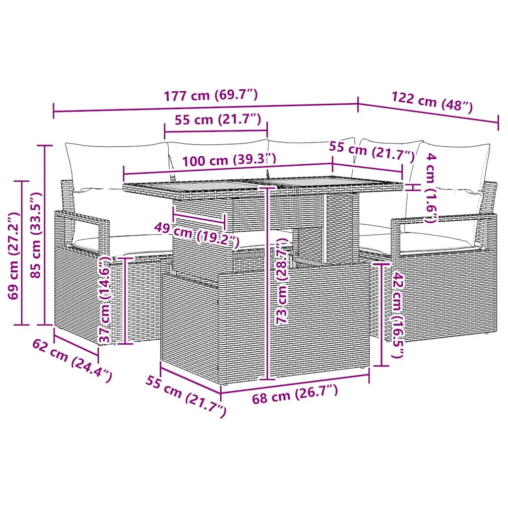 Gartensofa-set 5 stk. 4-Sitzanzahl Schwarz und Creme