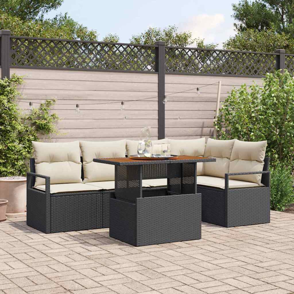 Gartensofa-set 6 stk. 5-Sitzanzahl Schwarz und Creme