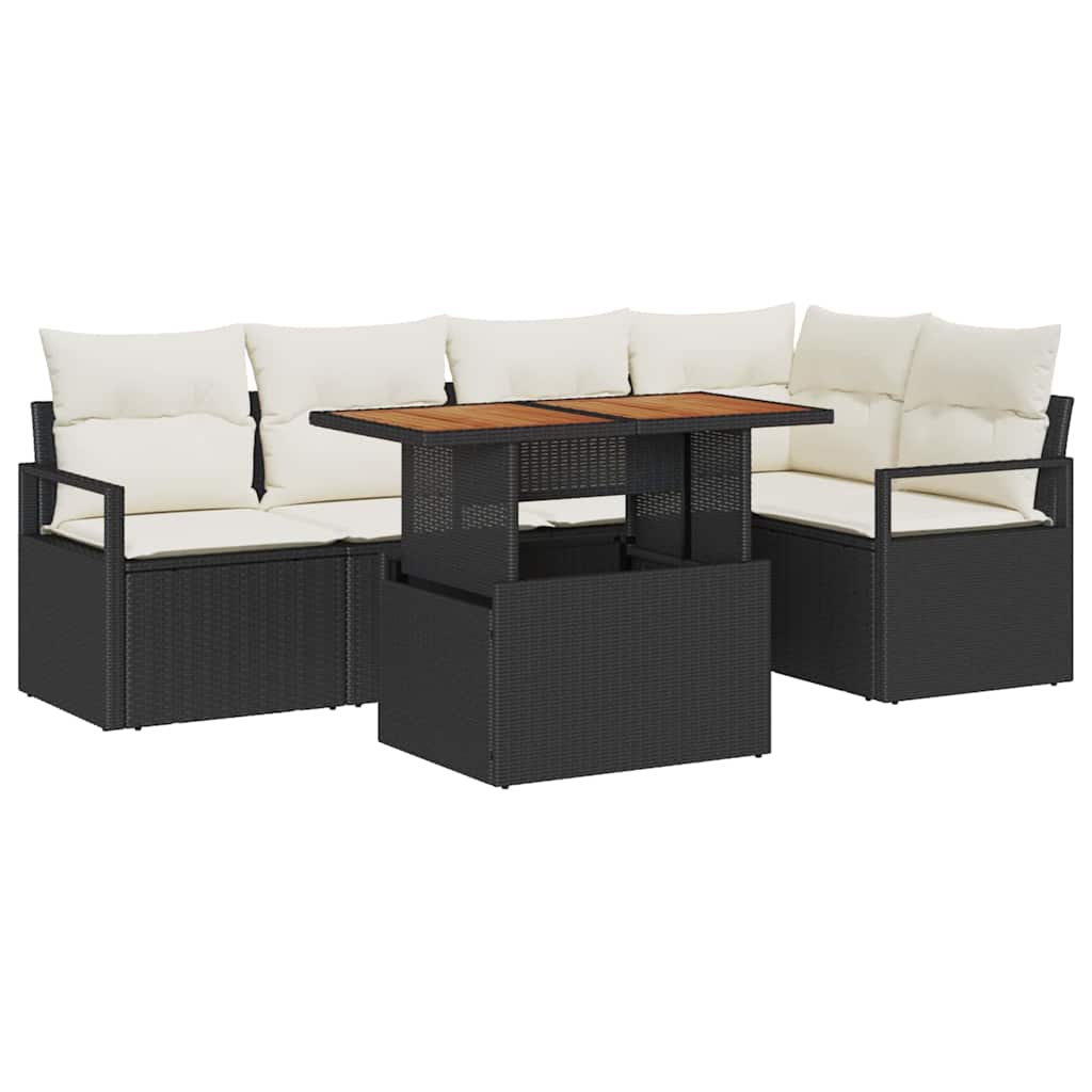 Gartensofa-set 6 stk. 5-Sitzanzahl Schwarz und Creme