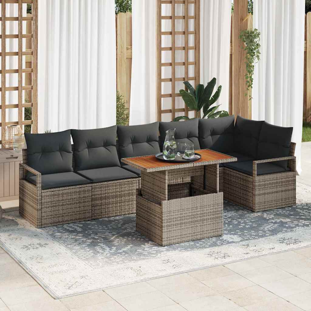 Garten Essgruppe mit Kissen 7 pcs Grau und Braun