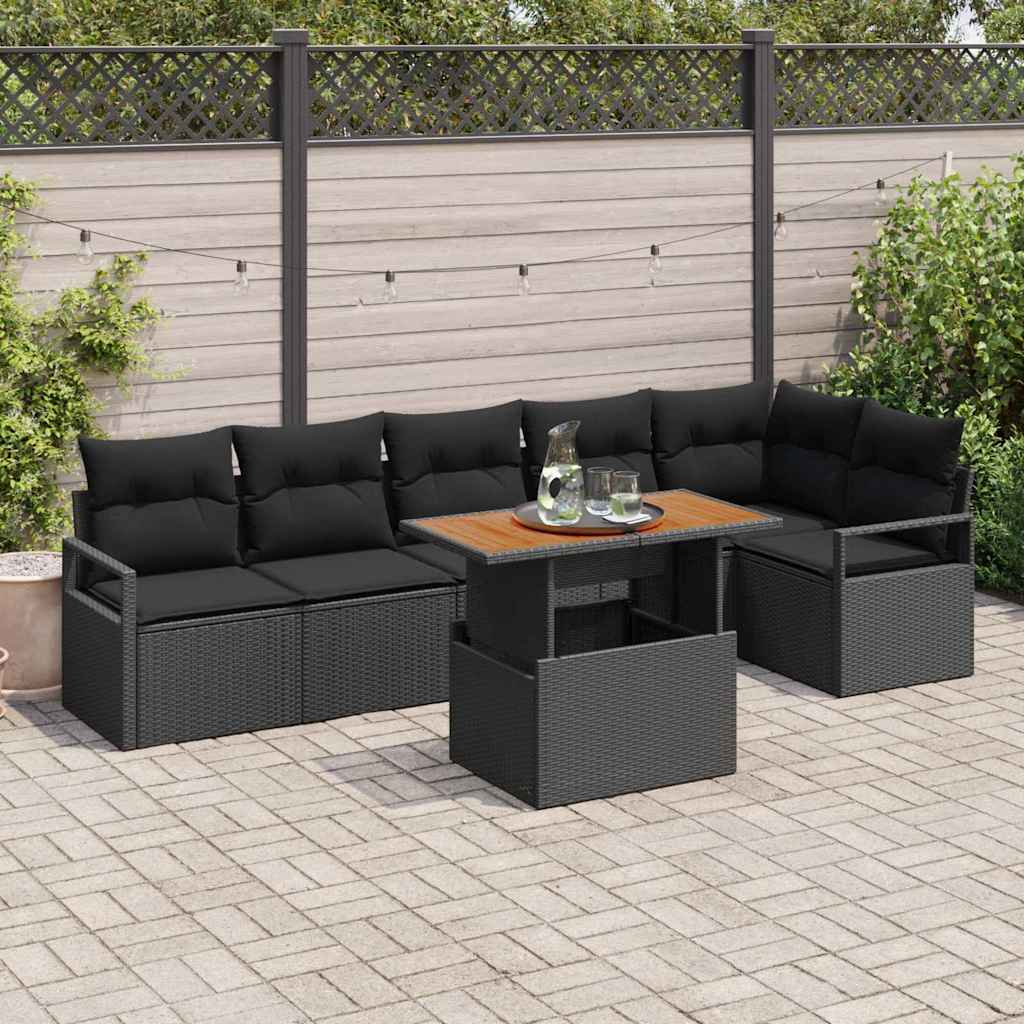 Gartensofa-set 7 stk. 6-Sitzanzahl Schwarz Poly-Rattan