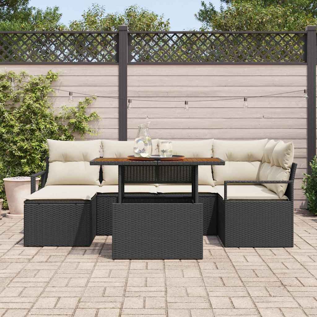 Gartensofa-set 7 stk. Schwarz Poly-Rattan