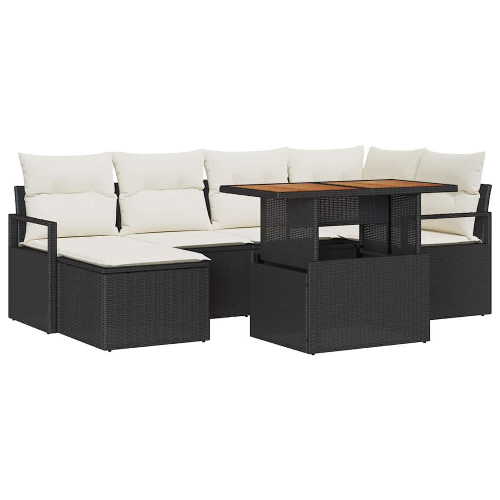 Gartensofa-set 7 stk. Schwarz Poly-Rattan