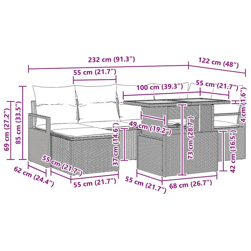 Gartensofa-set 7 stk. Schwarz Poly-Rattan