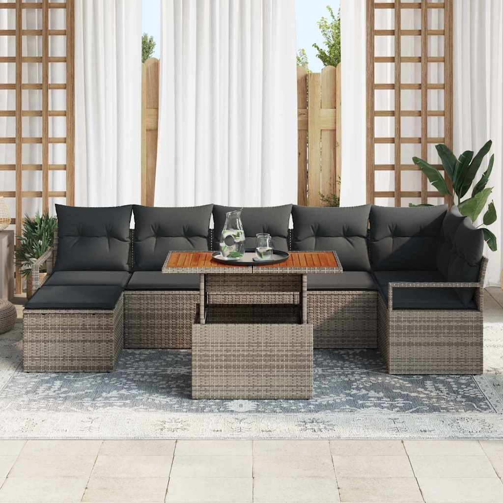 Garten Essgruppe mit Kissen 8 pcs Grau und Braun