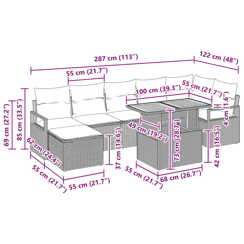 Gartensofa-set 8 stk. Schwarz und Braun