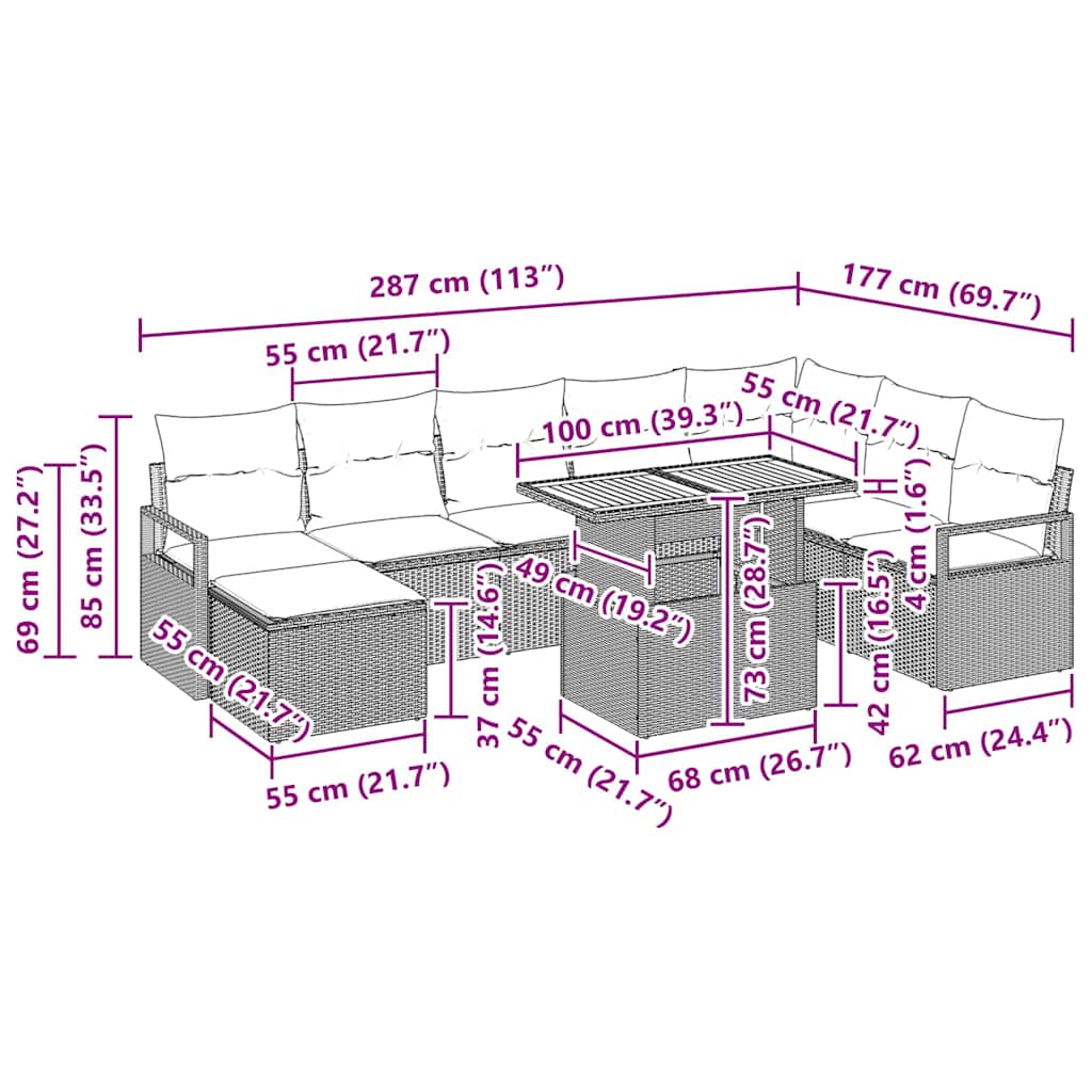 Gartensofa-set 9 stk. Schwarz