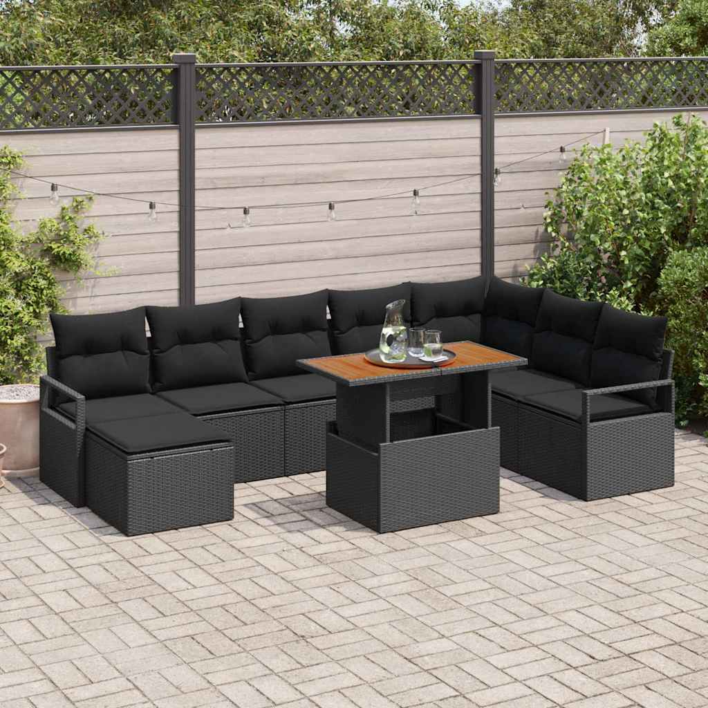 Gartensofa-set 9 stk. Schwarz