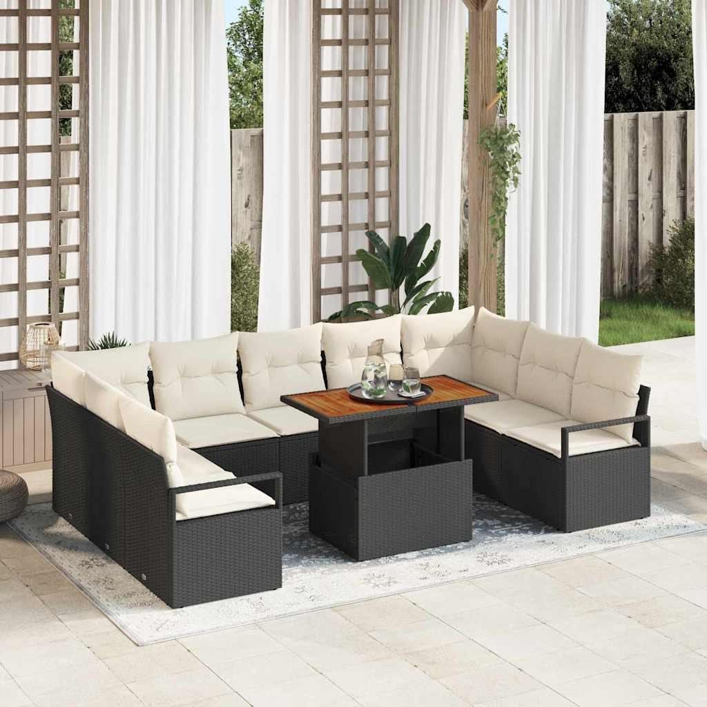 Gartensofa-set 10 stk. 9-Sitzanzahl Schwarz und Creme