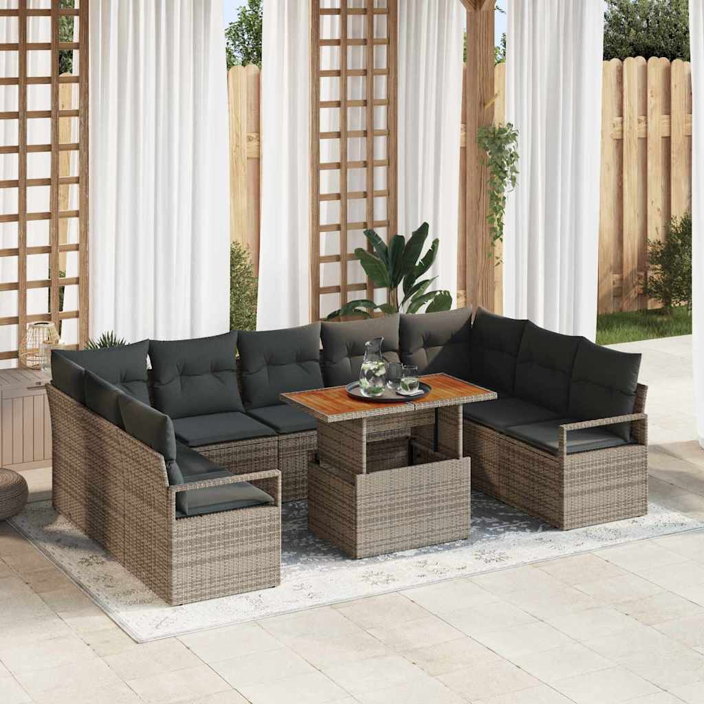 Garten-Sofa-Set mit Kissen 10 pcs Grau und Braun
