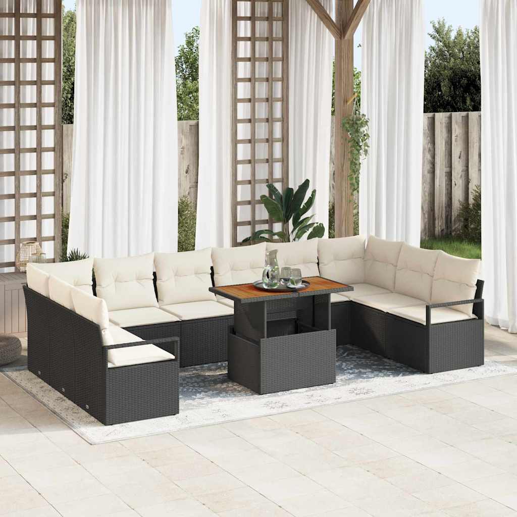 Garten-Sofa-Set mit Kissen 11 pcs Schwarz und Creme