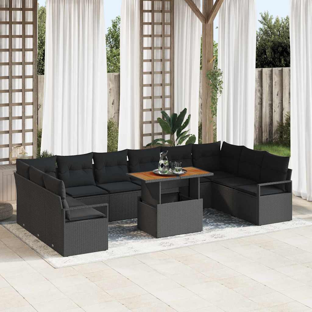 Garten-Sofa-Set mit Kissen 11 pcs Schwarz und Braun