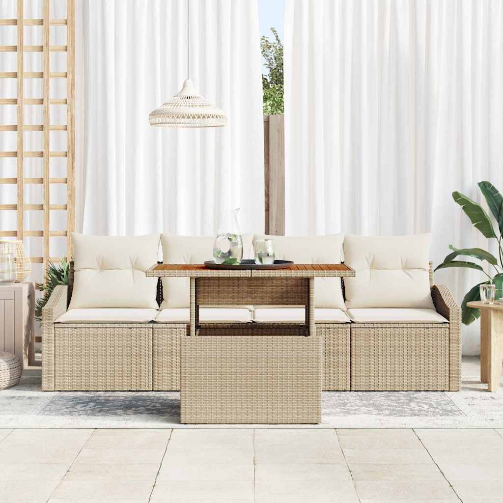 Gartensofa-set 5 stk. Beige Poly Rattan