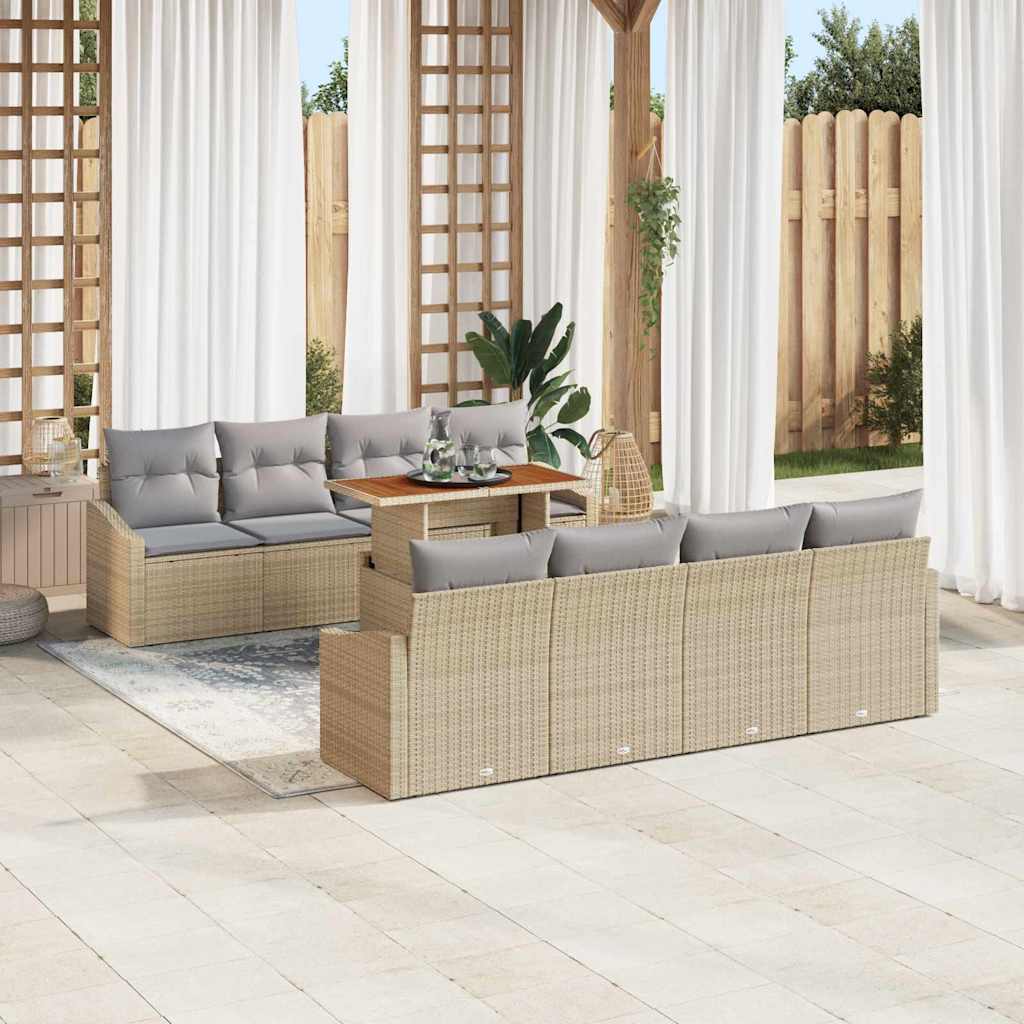 Garten Essgruppe mit Kissen 9 pcs Beige und Grau