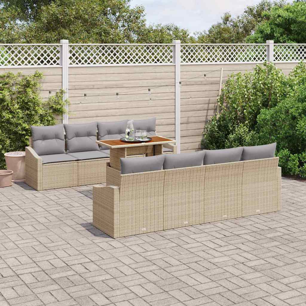 Garten Essgruppe mit Kissen 9 pcs Beige und Grau