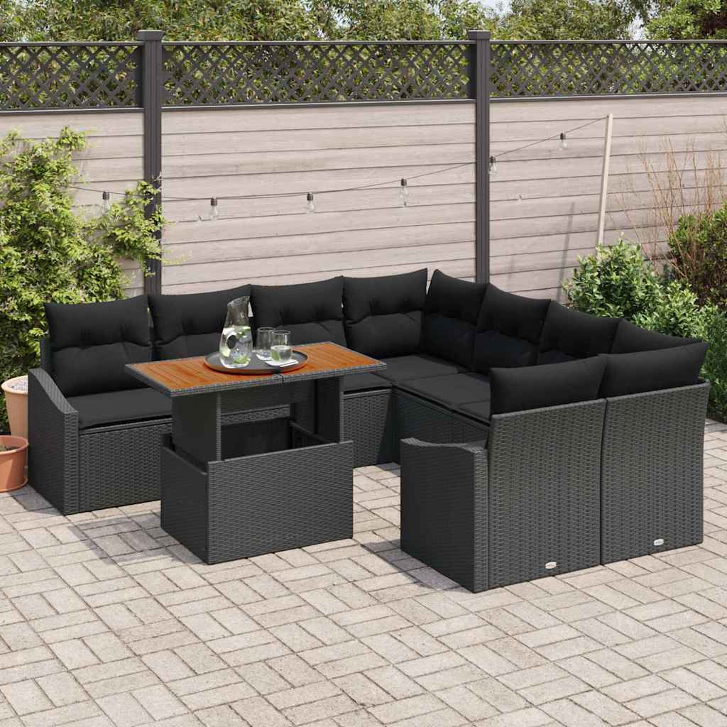 Garten Essgruppe mit Kissen 9 pcs Schwarz und Braun