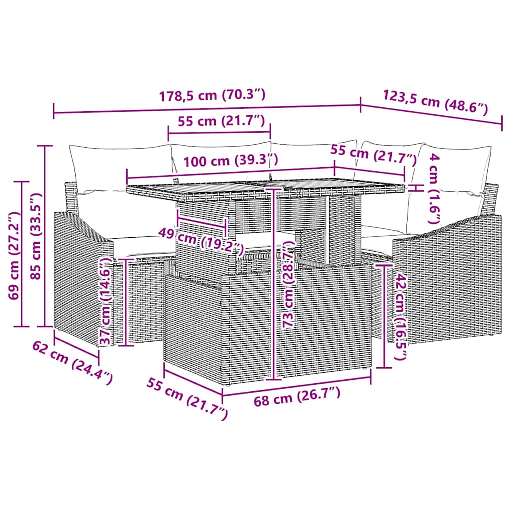 Gartensofa-set 5 Stk. Schwarz Poly-Rattan