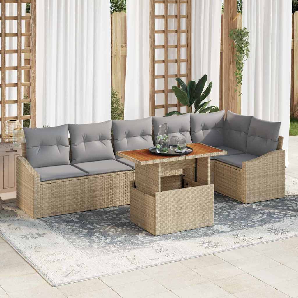 Garten Essgruppe mit Kissen 7 pcs Beige und Grau
