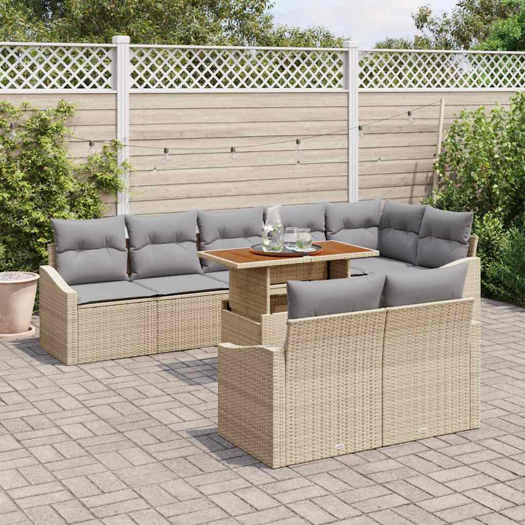 Garten-Sofa-Set mit Kissen mit Kissen 9 pcs Beige und Grau
