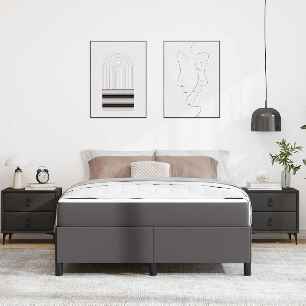 Bettgestell mit Matratze Grau 140 x 190 cm Kunstleder