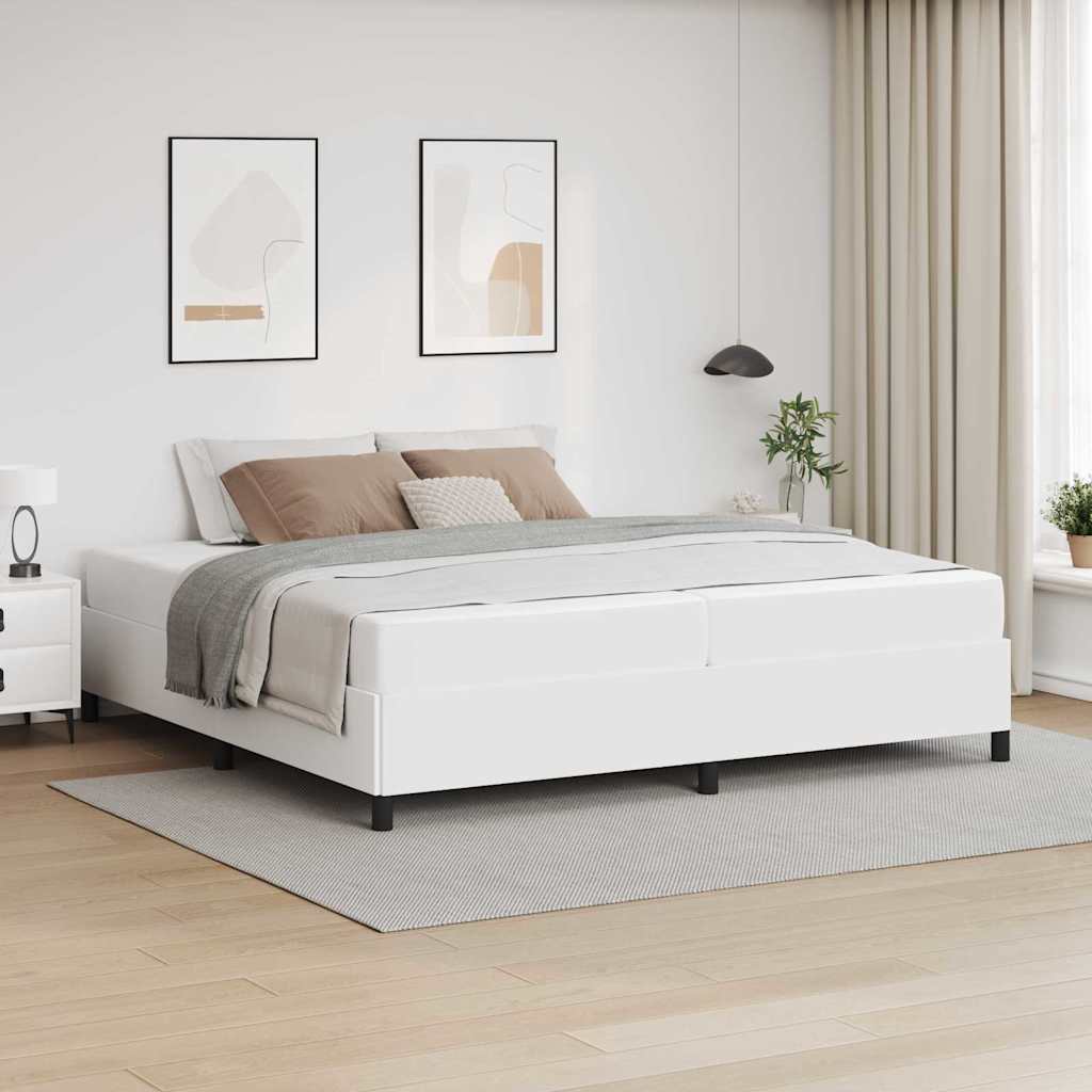 Bettgestell mit Matratze Weiß 200 x 200 cm Kunstleder