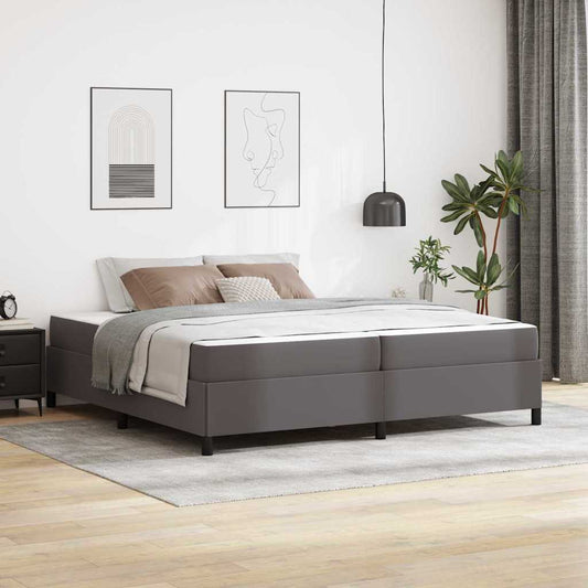 Bettgestell mit Matratze Grau 200 x 200 cm Kunstleder