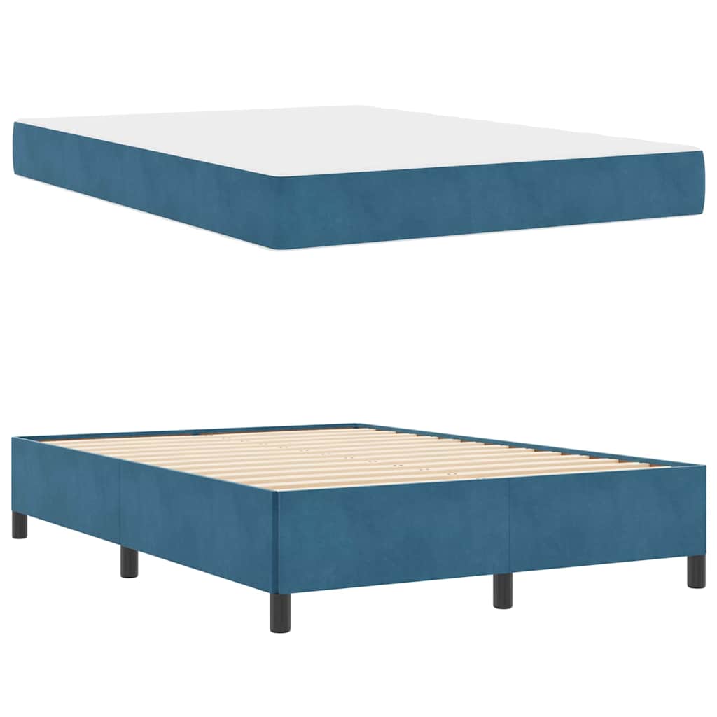 Bettgestell mit Matratze Dunkelblau und Weiß 160 x 200 cm Samt