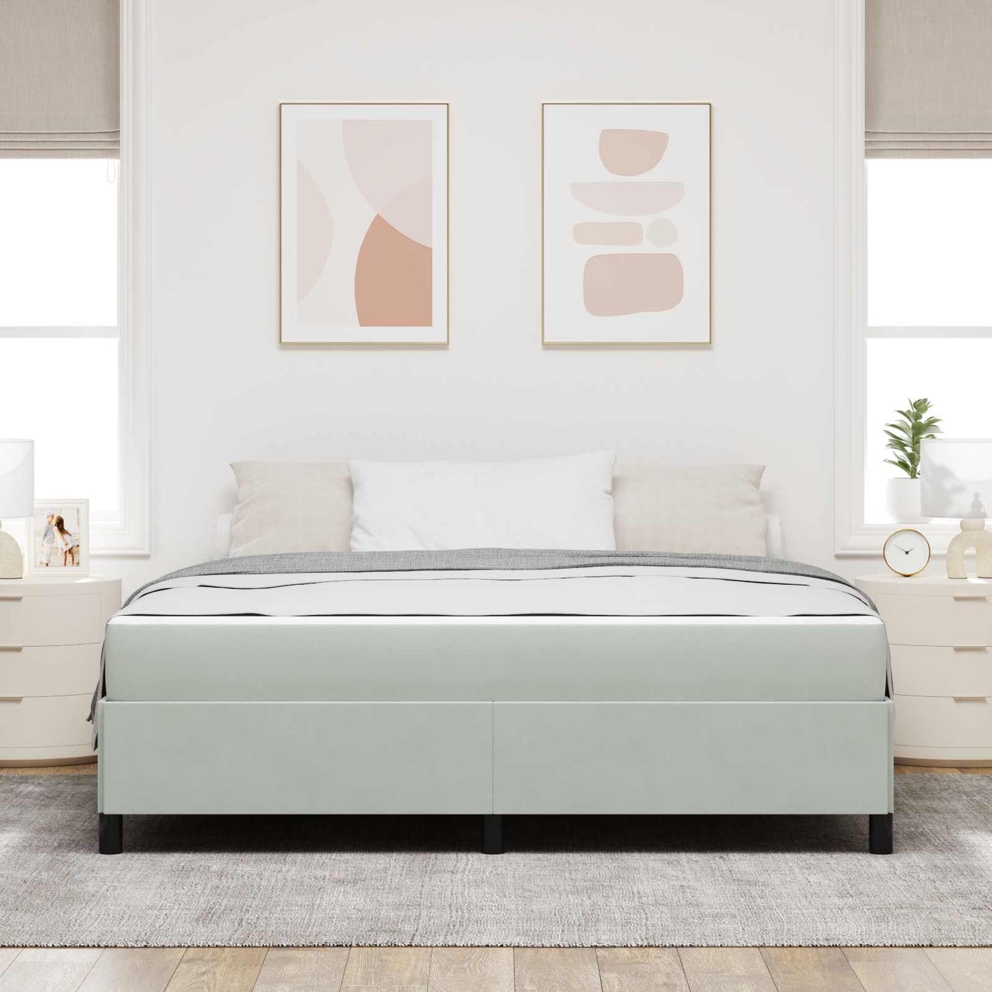 Bettrahmen mit Matratze Hellgrau 180 x 200 cm Stoff