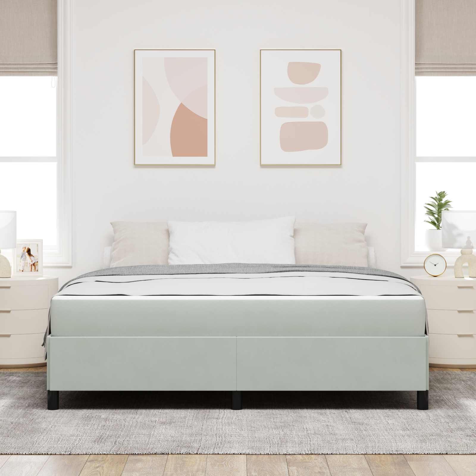 Bettrahmen mit Matratze Hellgrau 180 x 200 cm Stoff