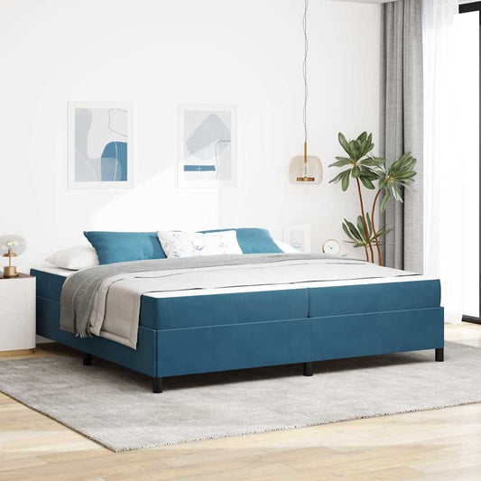 Bettgestell mit Matratze Dunkelblau und Weiß 200 x 200 cm Samt