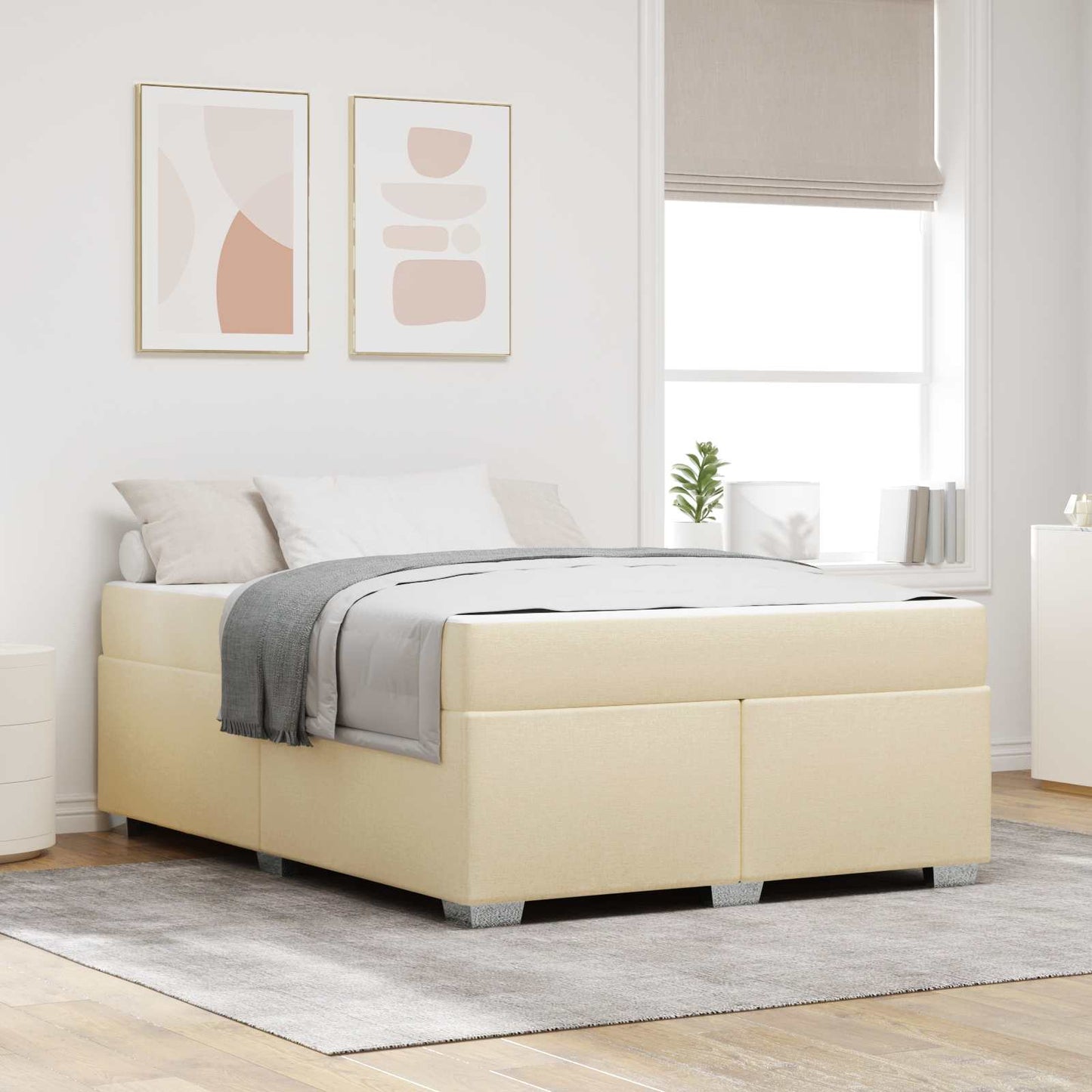 Bettrahmen mit Matratze Creme 160 x 200 cm Stoff