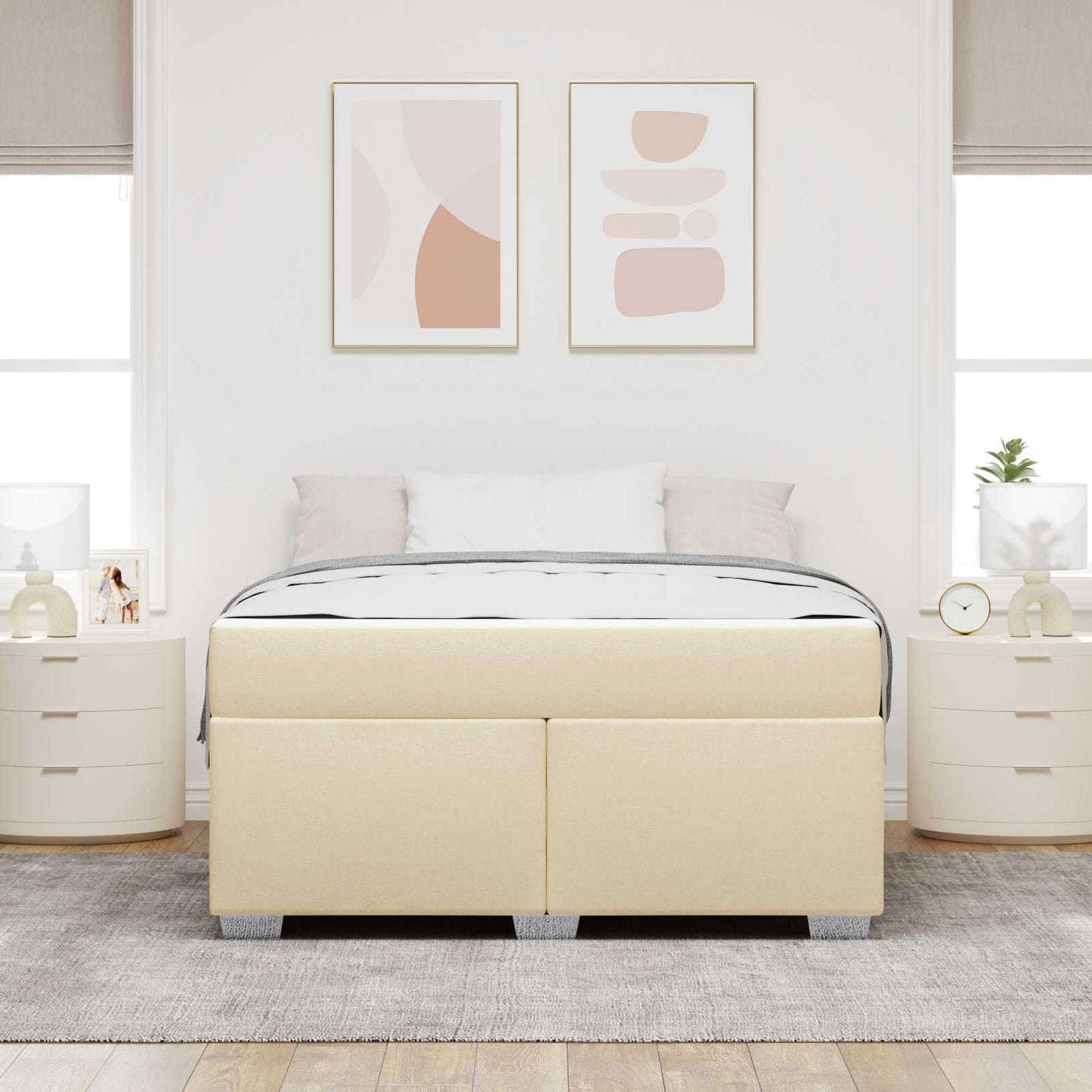 Bettrahmen mit Matratze Creme 160 x 200 cm Stoff