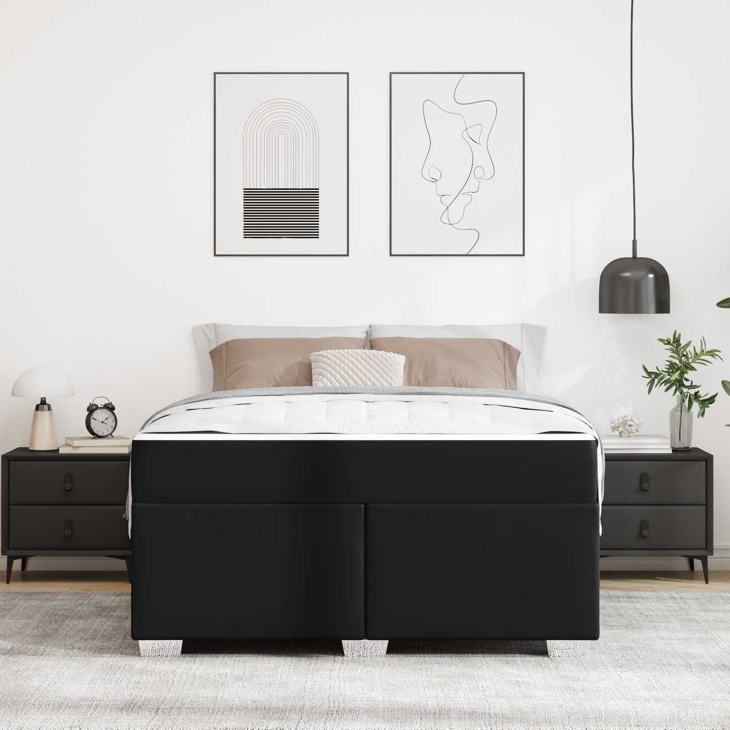 Bettrahmen mit Matratze Schwarz 160 x 200 cm Stoff