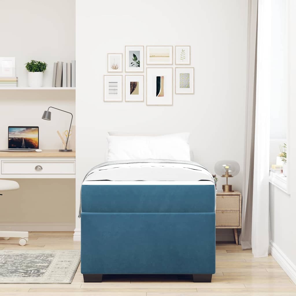 Bettgestell mit Matratze mit Matratze Blau 80 x 200 cm Samt