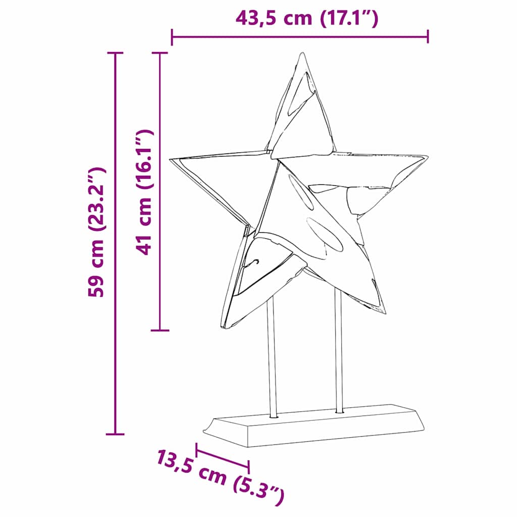 Weihnachtsstern LEDs Braun 43,5 x 13,5 x 59 cm Massivholz Teak