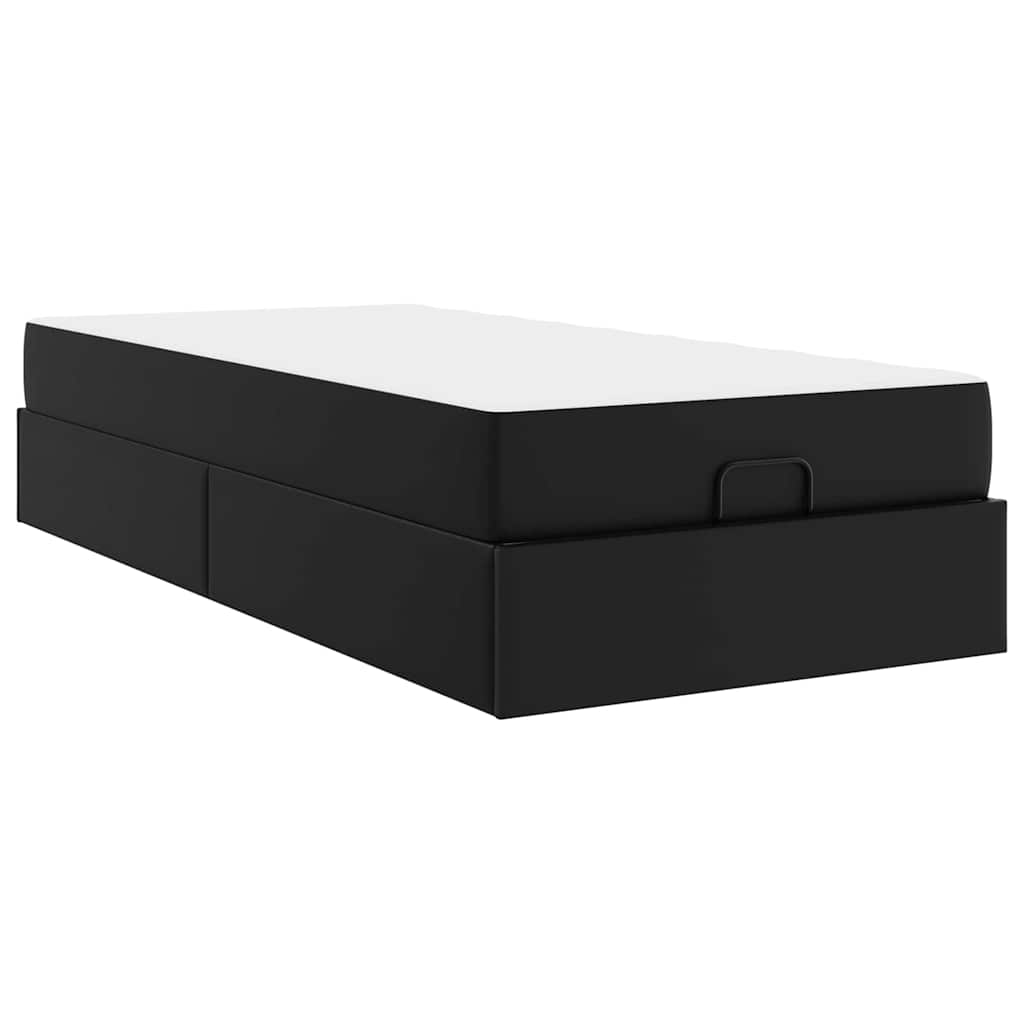 Bettgestell mit Matratze Schwarz 90 x 200 cm Kunstleder