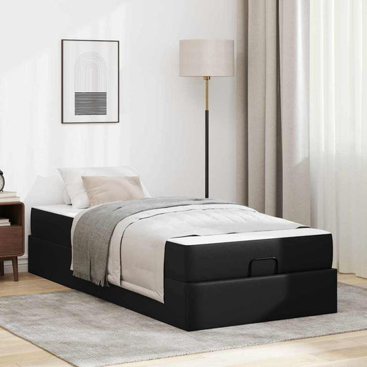 Bettgestell mit Matratze Schwarz 100 x 200 cm Kunstleder