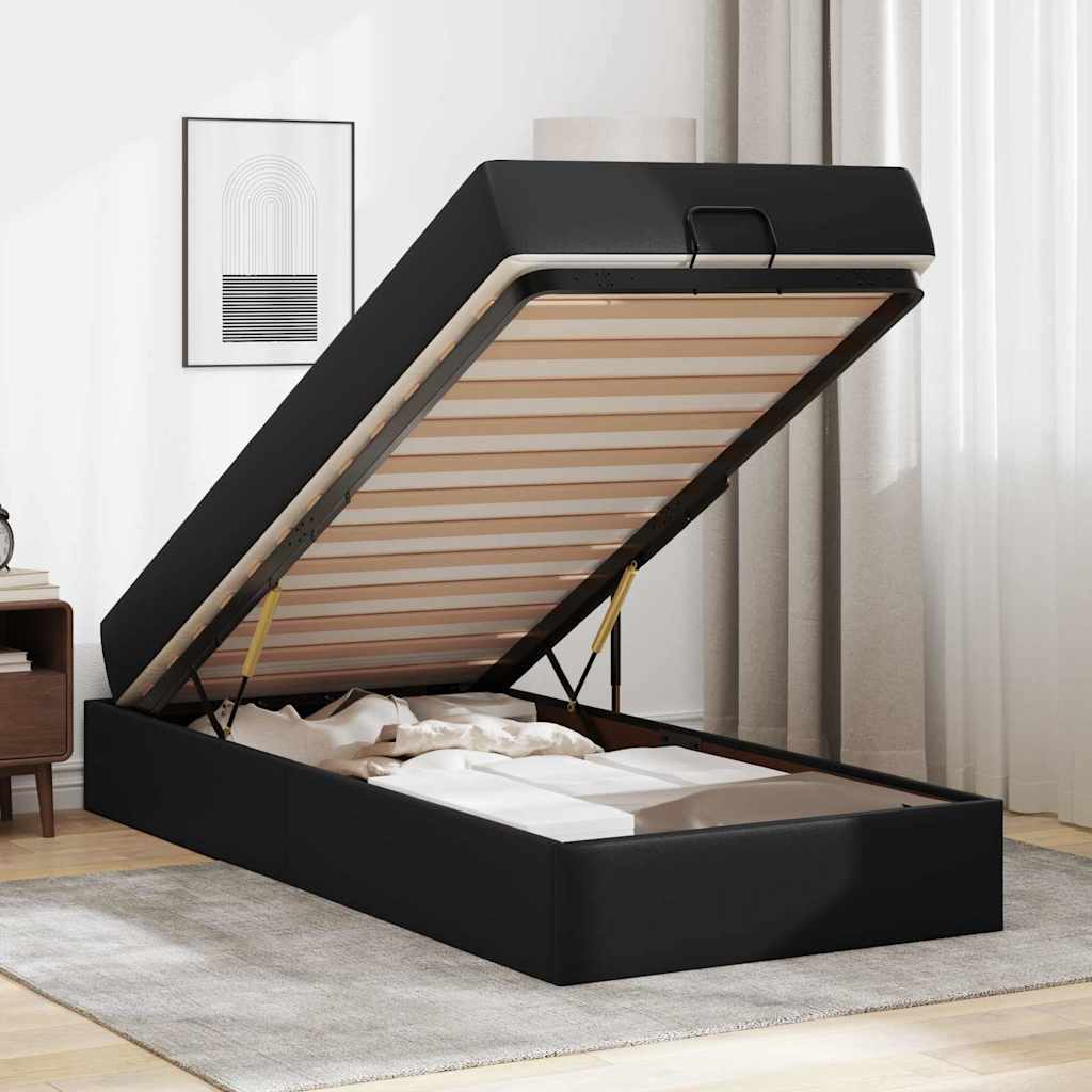 Bettgestell mit Matratze Schwarz 100 x 200 cm Kunstleder
