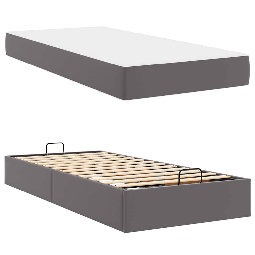Bettgestell mit Matratze Grau 100 x 200 cm Kunstleder