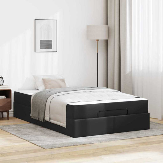 Bettgestell mit Matratze Schwarz 120 x 190 cm Kunstleder