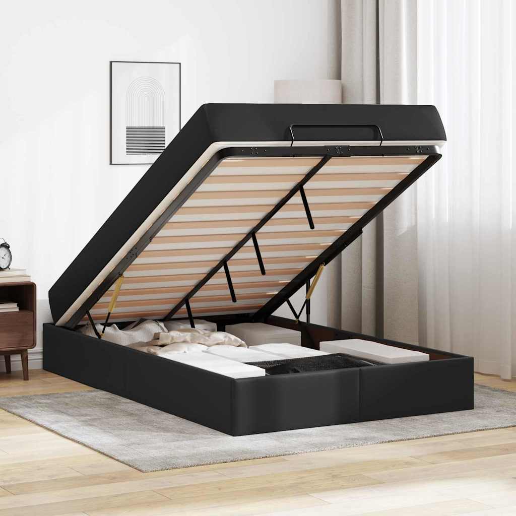Bettgestell mit Matratze Schwarz 120 x 190 cm Kunstleder