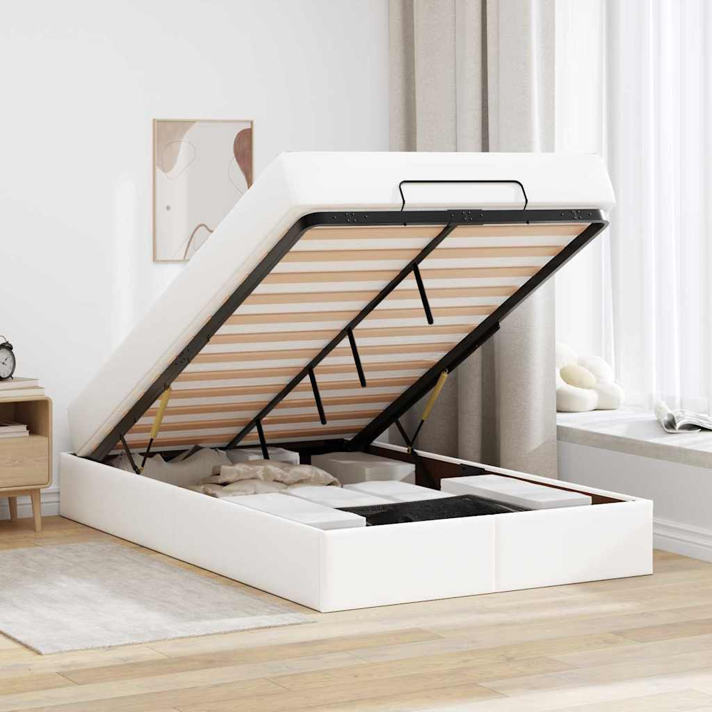 Bettgestell mit Matratze Reinweiß 120 x 190 cm Kunstleder