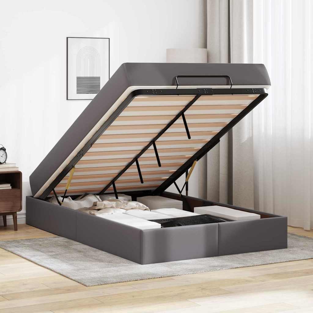 Bettgestell mit Matratze Grau 120 x 190 cm Kunstleder