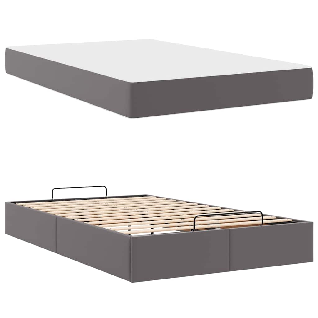 Bettgestell mit Matratze Grau 120 x 200 cm Kunstleder
