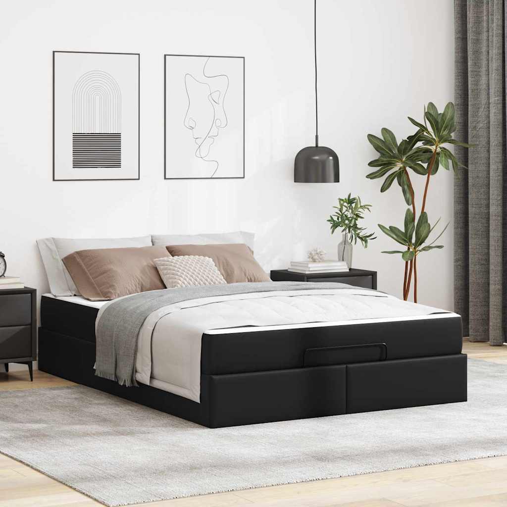 Bettgestell mit Matratze Schwarz 140 x 190 cm Kunstleder