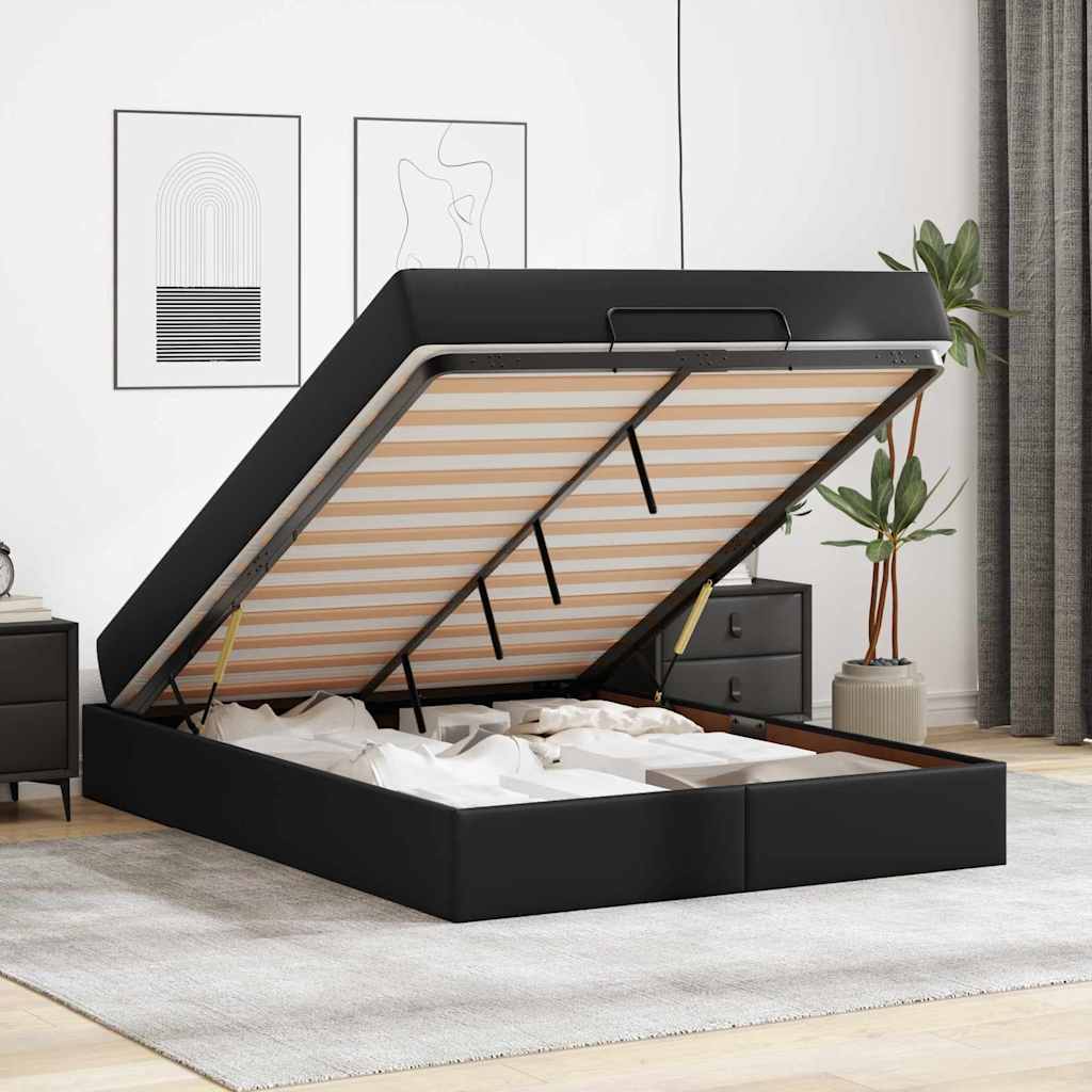 Bettgestell mit Matratze Schwarz 140 x 190 cm Kunstleder