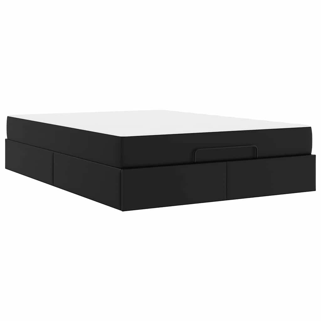 Bettgestell mit Matratze Schwarz 140 x 190 cm Kunstleder